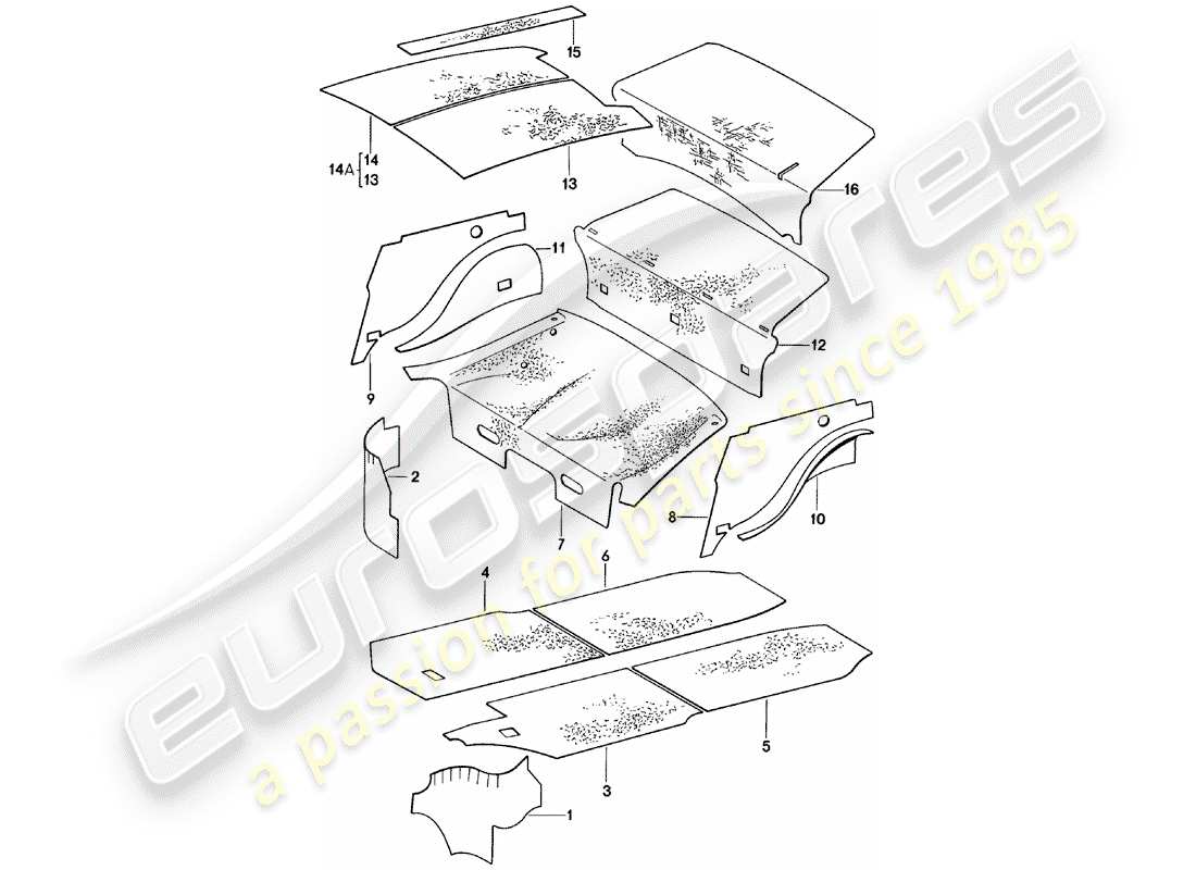 porsche 1980 (911) karosserie - schallabsorbatoren ersatzteildiagramm