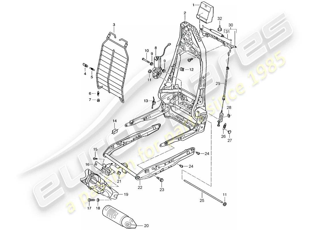 porsche 2003 (996 turbo / gt2) rahmen für sitz - rahmen - rückenlehne ersatzteildiagramm