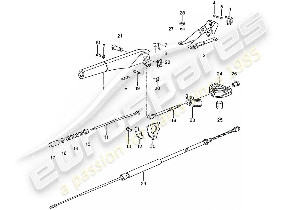 porsche 1996 (993) handbremse - aktuator ersatzteildiagramm