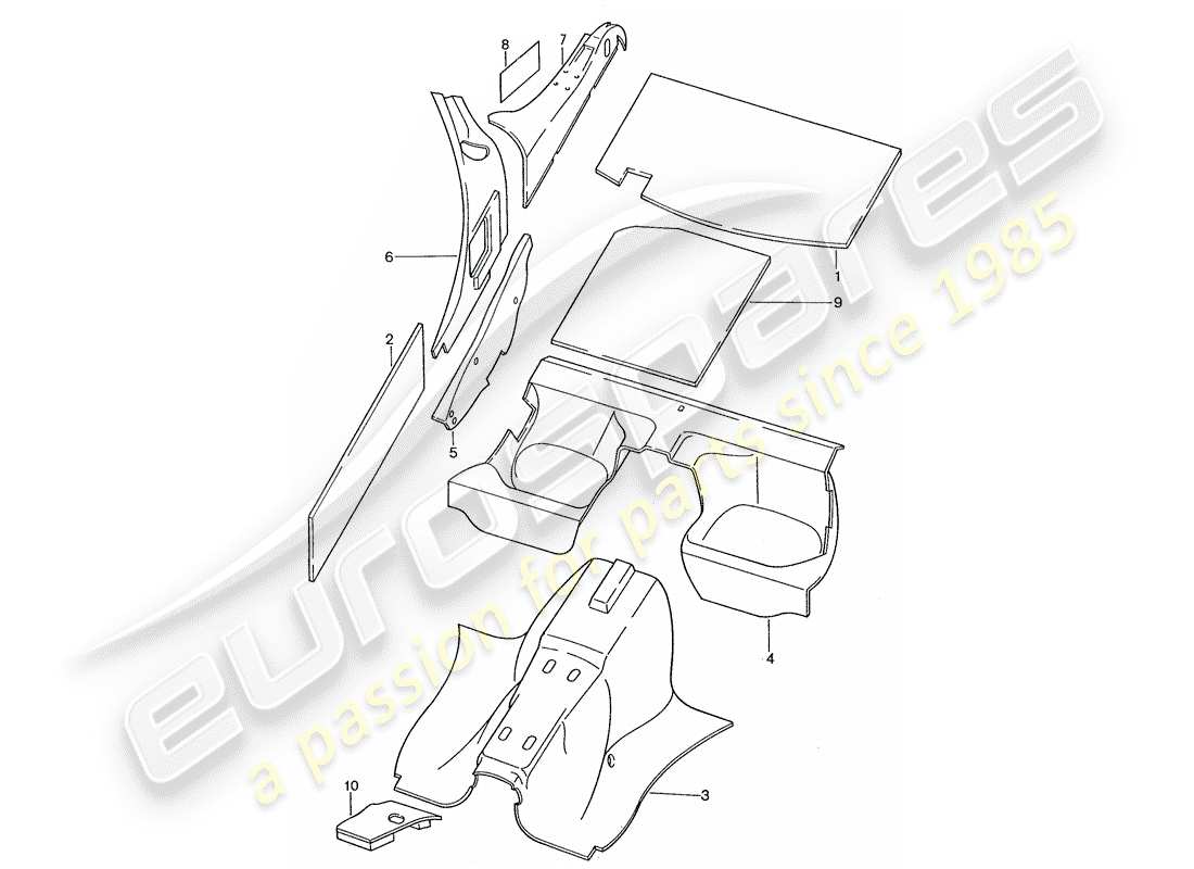 porsche 1990 (928) karosserie - schallabsorbatoren ersatzteildiagramm
