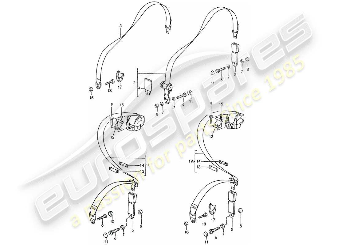 porsche 1989 (964) sicherheitsgurt - teilediagramm