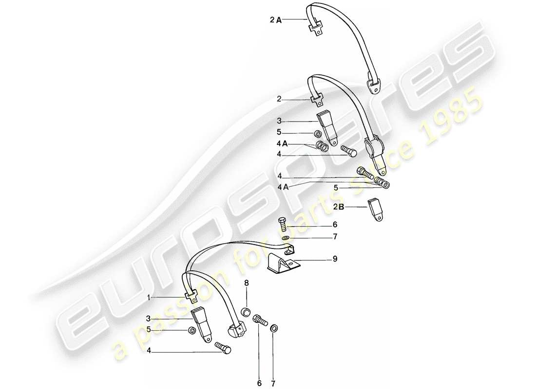 porsche 1984 (911) sicherheitsgurt - teilediagramm