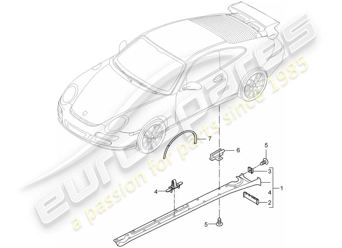 porsche 2011 (997-2 gt3) seitenträgerverkleidung teilediagramm