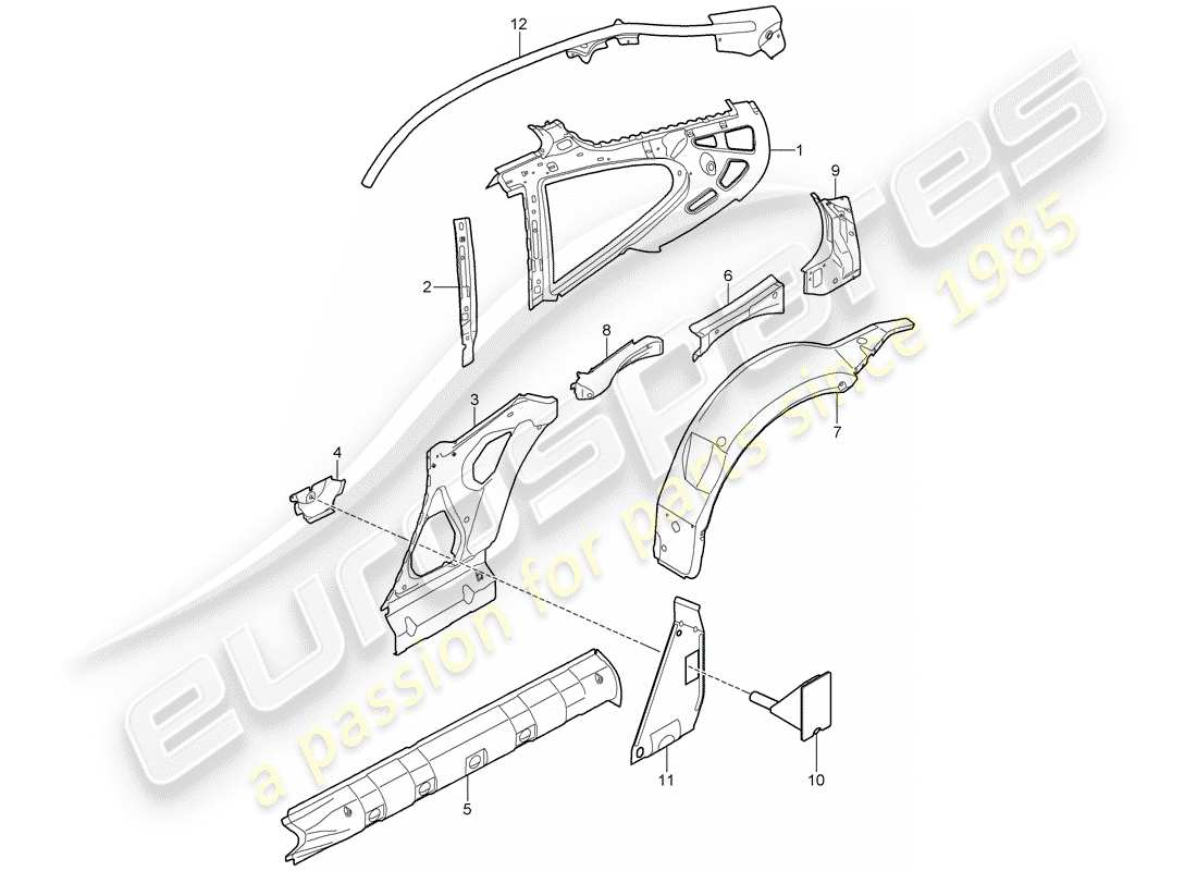 porsche 2011 (997-2 gt3) seitenwand teilediagramm