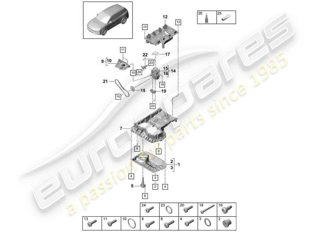 porsche 2020 (cayenne e3 9ya/9yb) ölleitendes gehäuse ersatzteildiagramm
