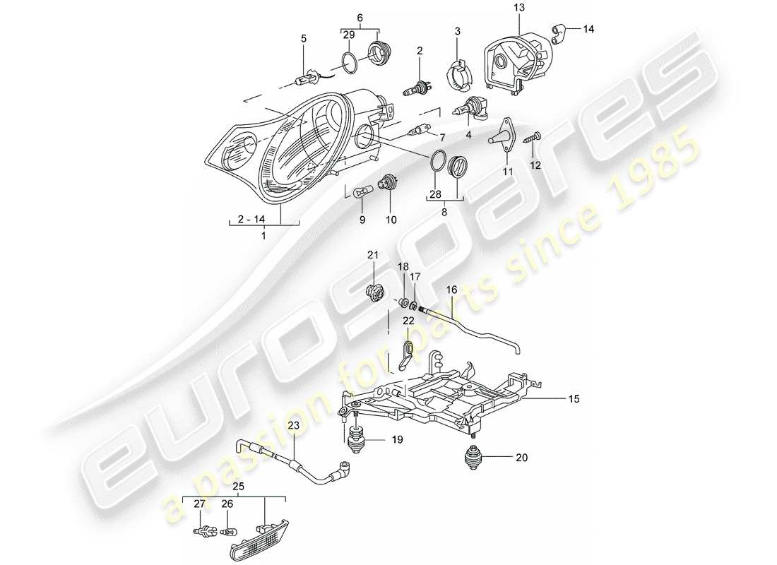 porsche 2004 (996) scheinwerfer - blinker-repeater - d - mj 2002>> ersatzteildiagramm