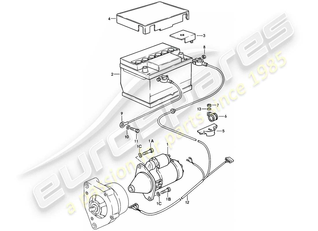 porsche 1983 (944) starter - batterie - kabelbäume ersatzteildiagramm