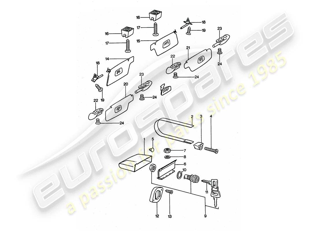 porsche 1975 (911 turbo) handschuhfach - sonnenblende ersatzteildiagramm
