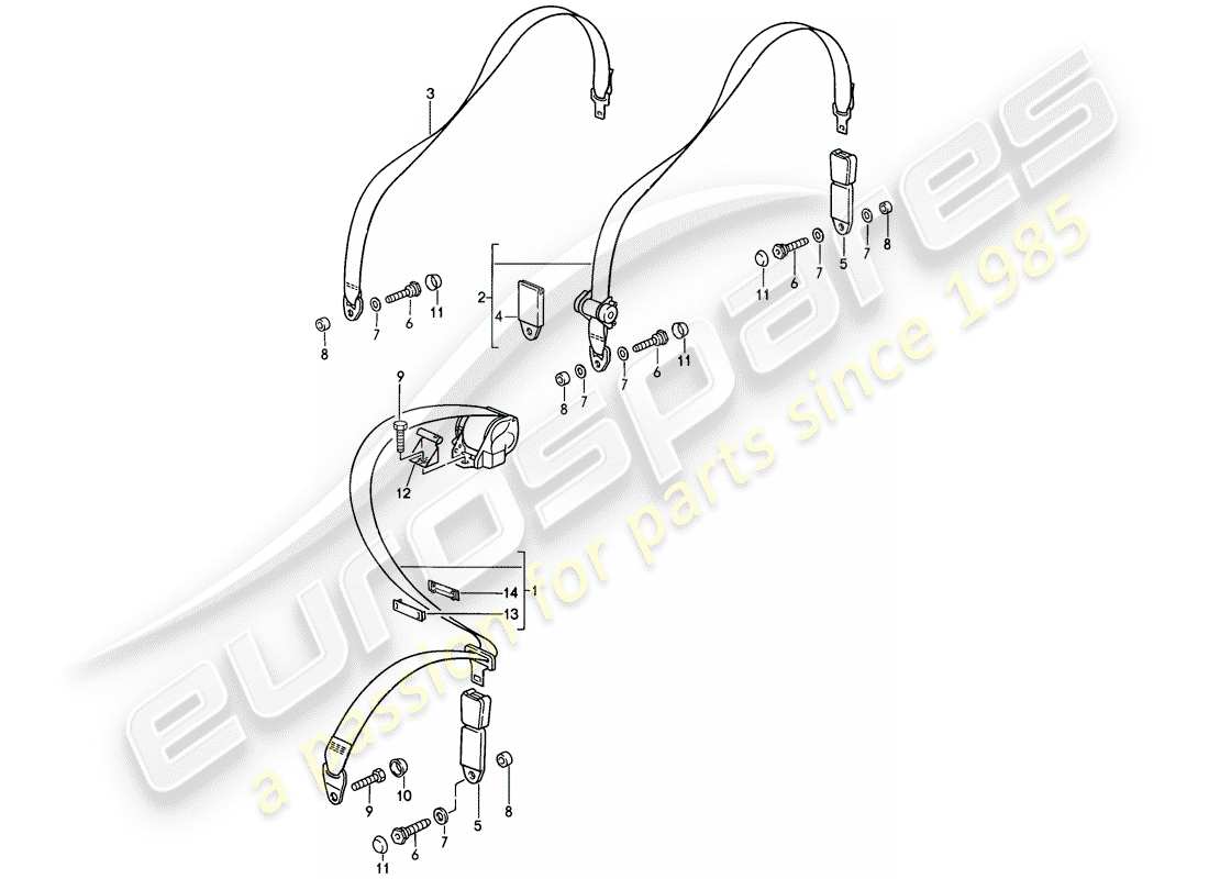 porsche 1987 (911) sicherheitsgurt - teilediagramm