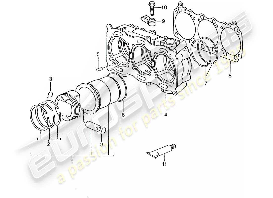 porsche 2004 (996 gt3) zylinder mit kolben ersatzteildiagramm
