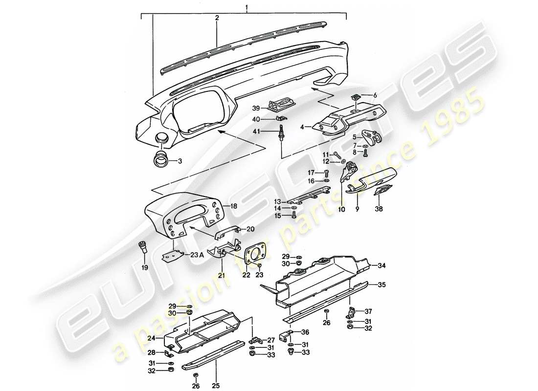 porsche 1990 (928) armaturenbrettverkleidung - d - mj 1990>> ersatzteildiagramm