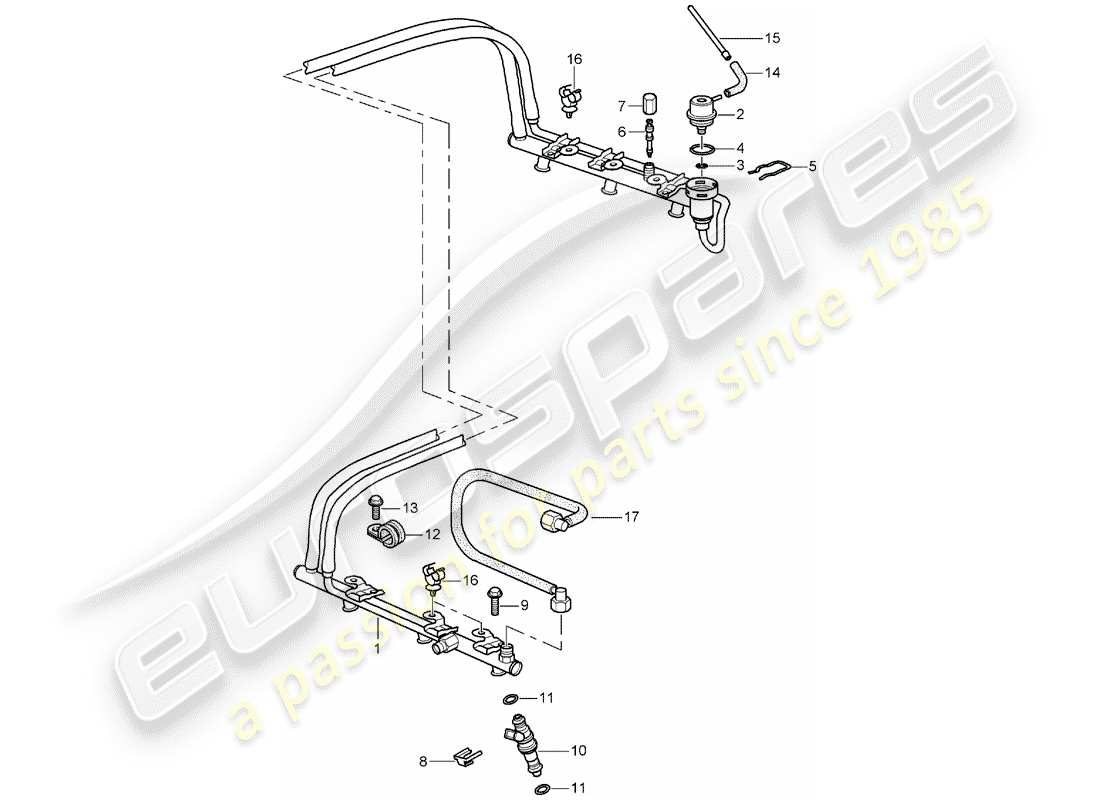 porsche 2005 (996) kraftstoffsammelrohr ersatzteildiagramm