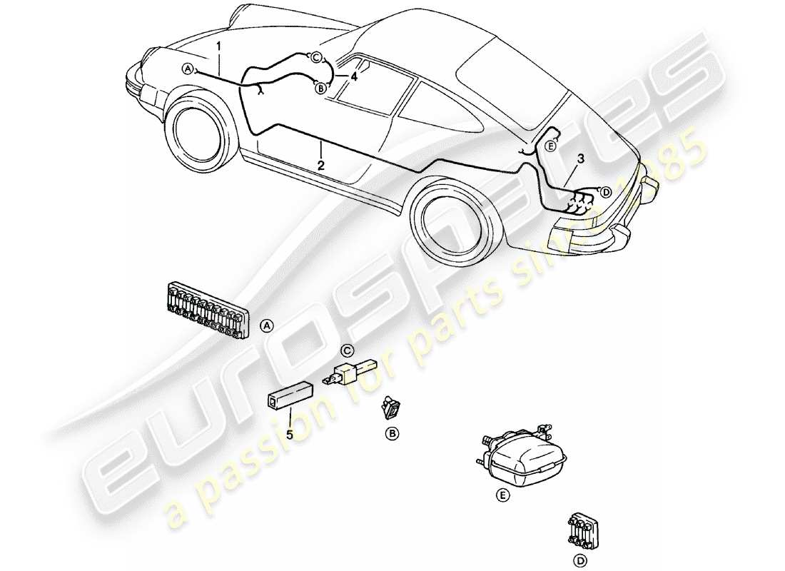 porsche 1983 (911) kabelbäume - heckscheibenwischer ersatzteildiagramm