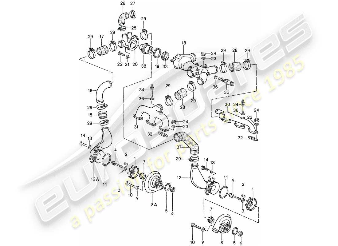 porsche 1988 (959) wasserkühlung 3 ersatzteildiagramm