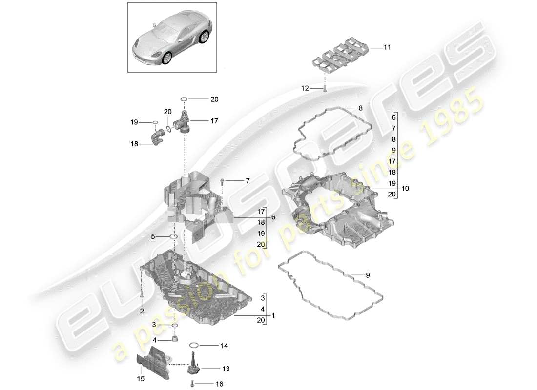 porsche 2017 (718 cayman) motor (öldruck/schmierung) teilediagramm