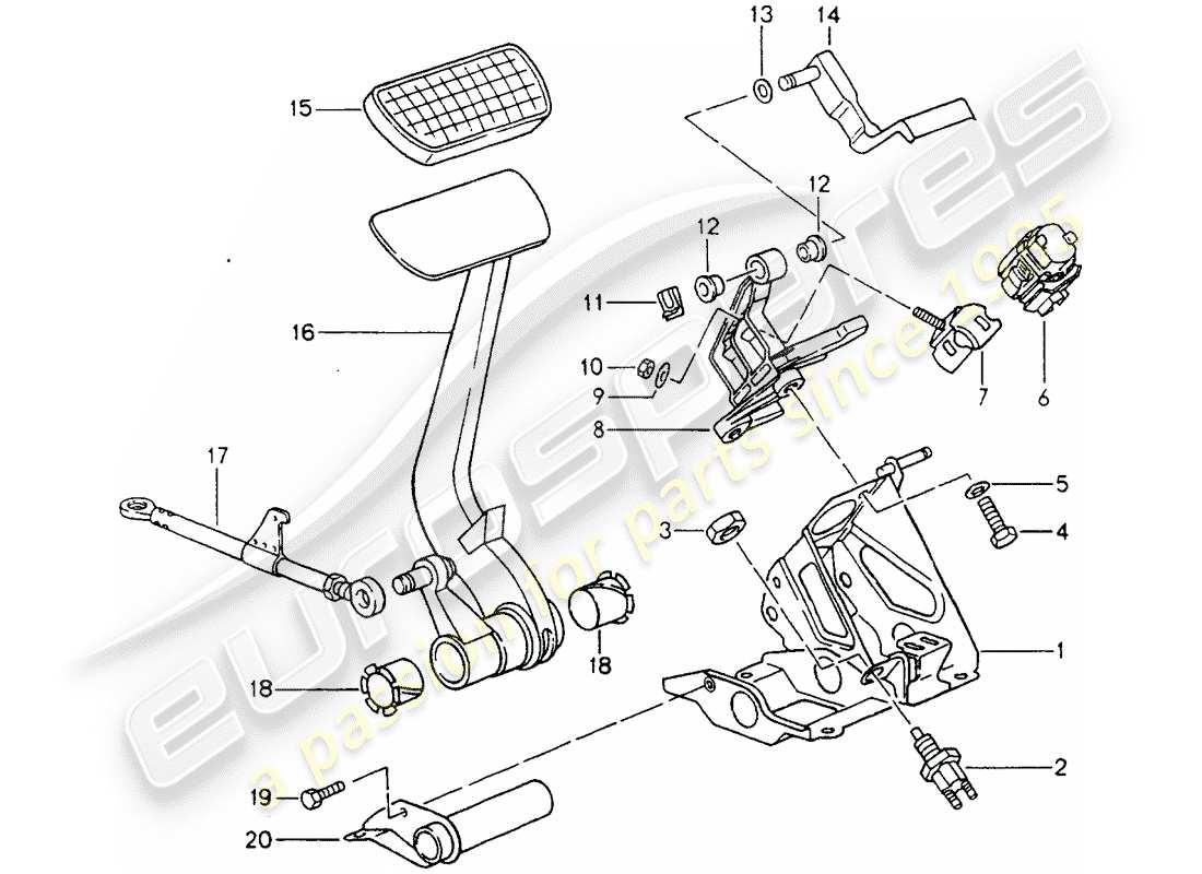 porsche 1990 (964) pedale - tiptronic ersatzteildiagramm