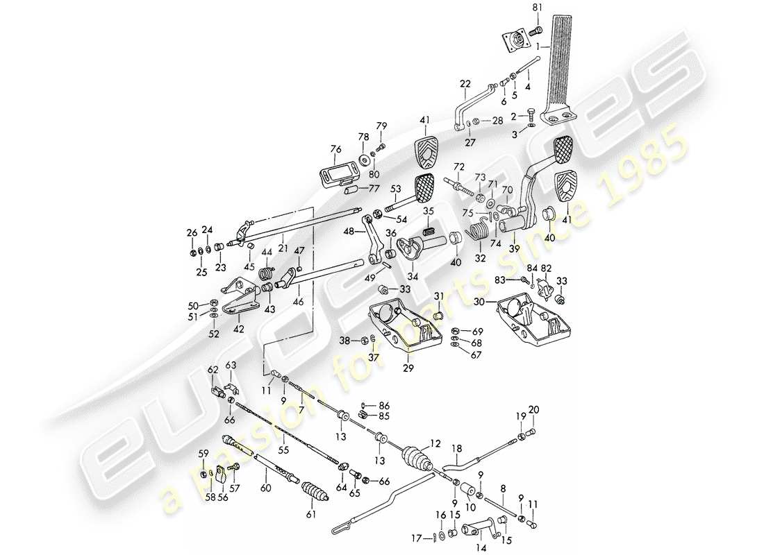 porsche 1967 (911/912) pedale - für fahrzeuge mit - schaltgetriebe ersatzteildiagramm