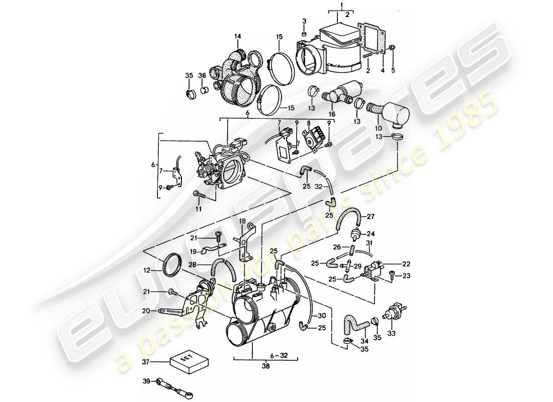 porsche 1994 (964) l-jetronic - klappendüse - ansauggehäuse - kunststoff ersatzteildiagramm