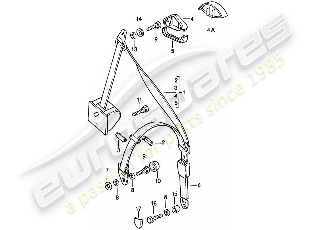 porsche 1982 (944) sicherheitsgurt - teilediagramm