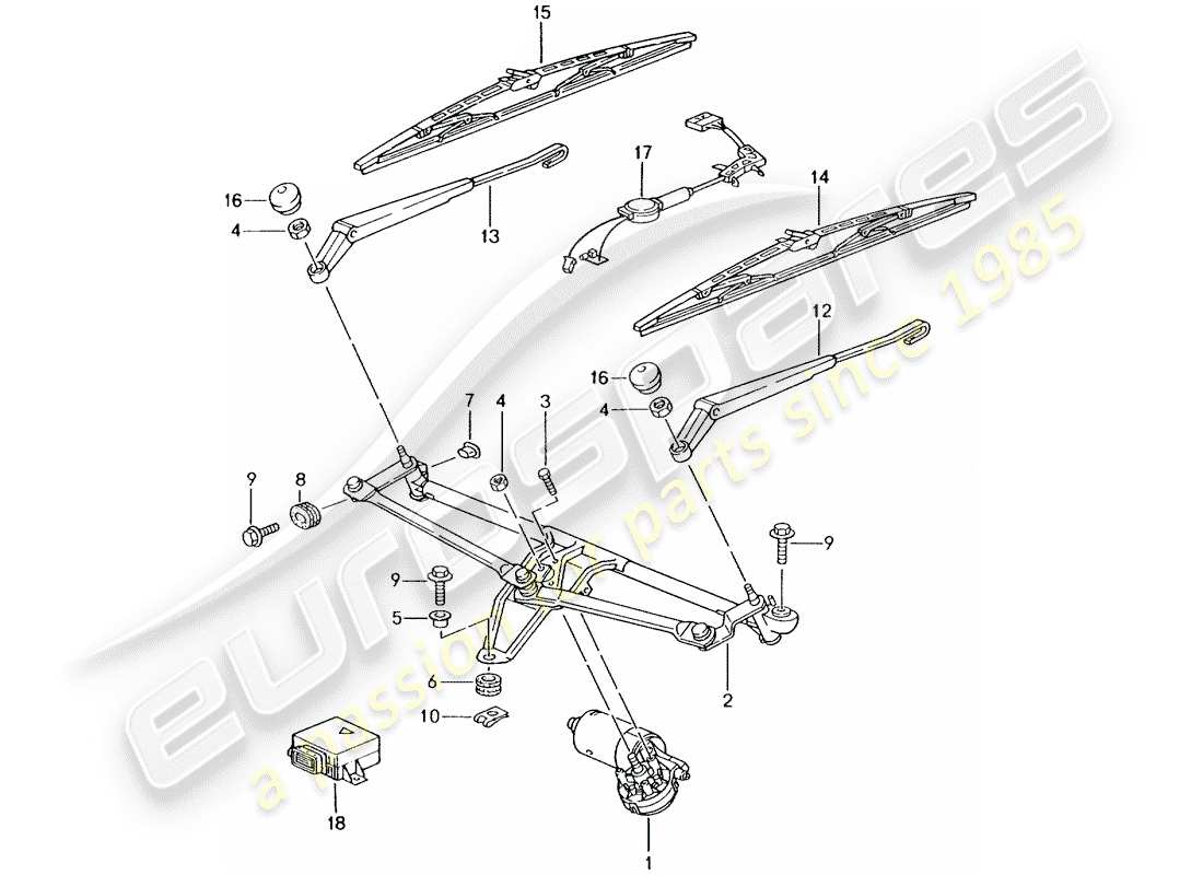 porsche 2004 (996 turbo / gt2) scheibenwischersystem - regensensor - ersatzteildiagramm