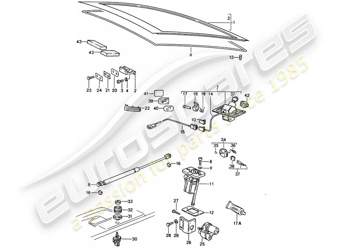 porsche 1995 (928) hinterer kofferraumdeckel - einbauteile teilediagramm