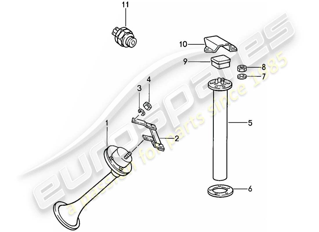 porsche 1985 (911) fanfarehupe - sensor - tankstandsanzeige - rückfahrlichtschalter ersatzteildiagramm