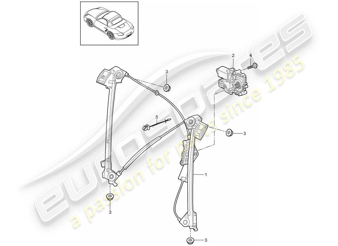 porsche 2009 (987 boxster) fensterheber teilediagramm