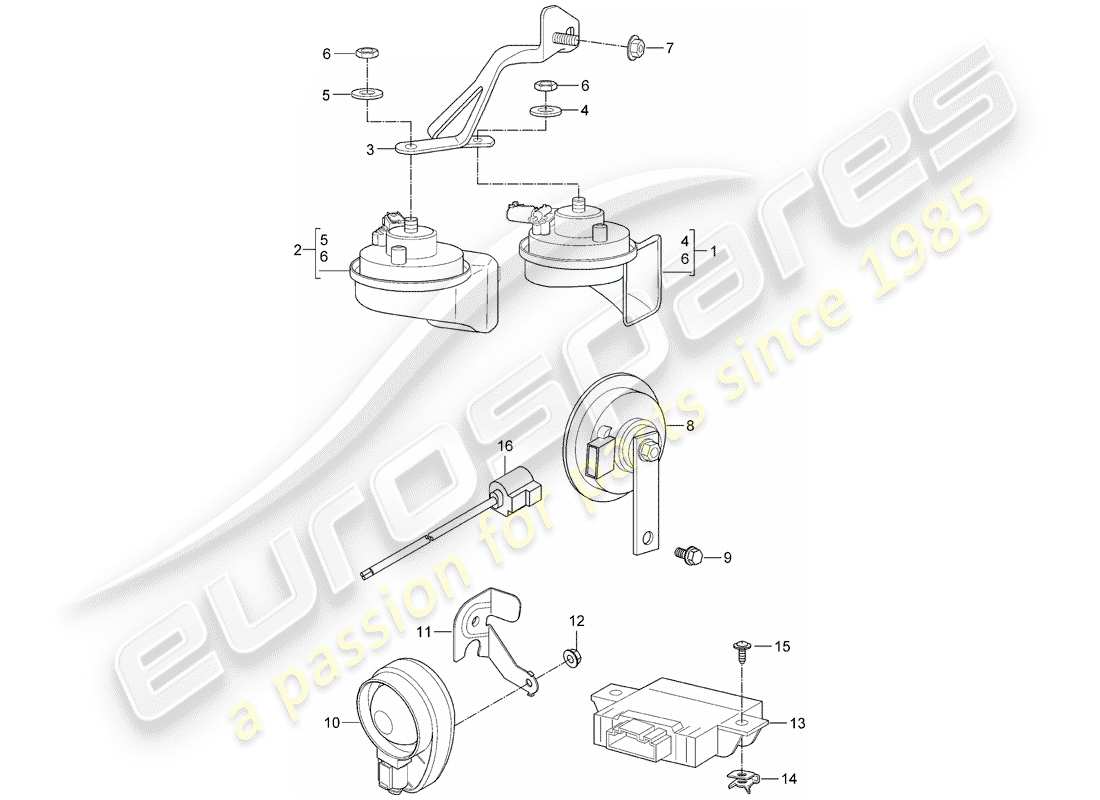 porsche 2009 (997-2 gt3) fanfare horn ersatzteildiagramm