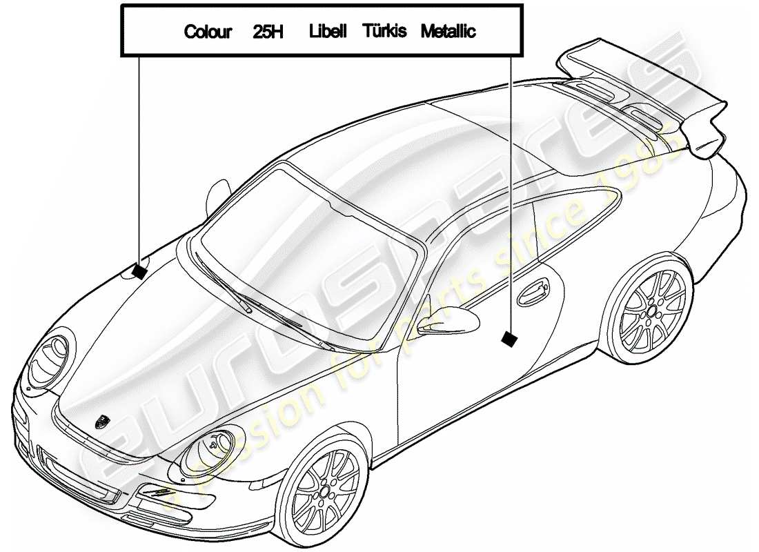 porsche 2008 (997-1 gt3) lackausbesserungsstift ersatzteildiagramm