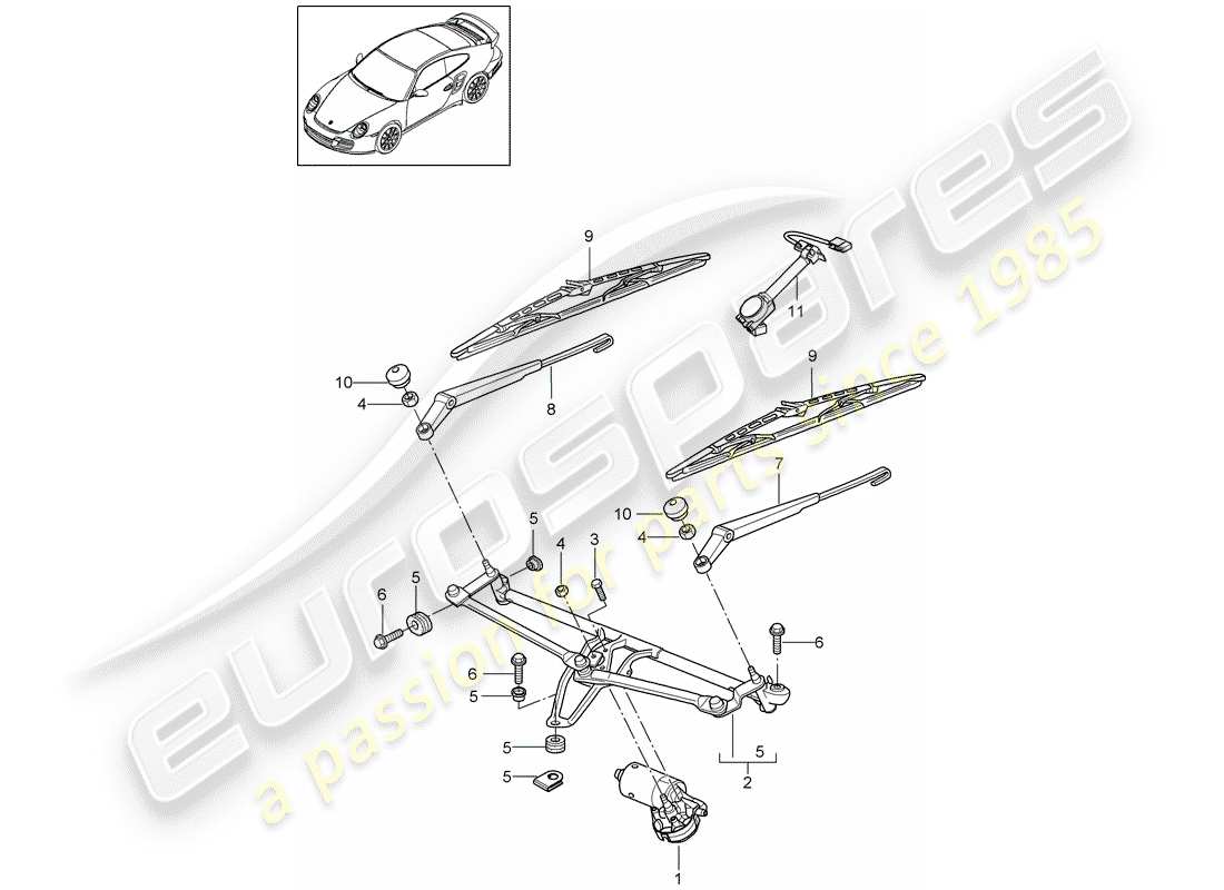 porsche 2013 (997-2 turbo / gt2 rs) scheibenwischeranlage kompl. teilediagramm
