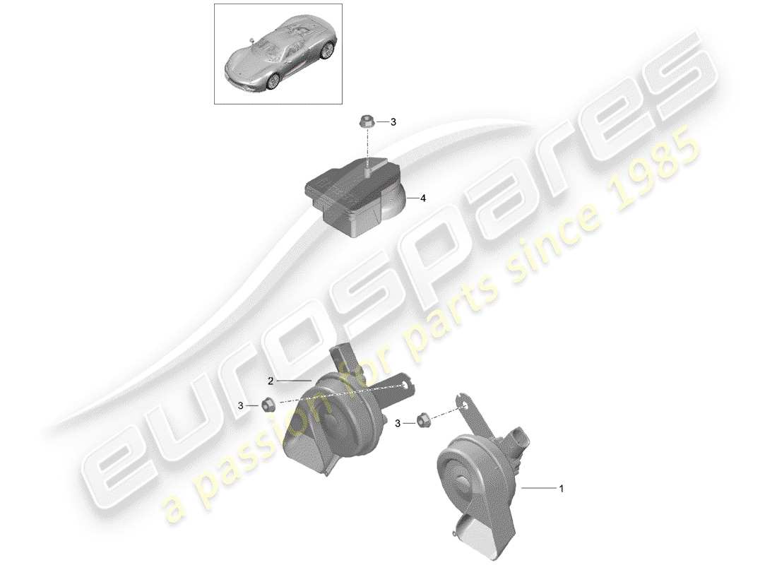 porsche 918 spyder (2015) fanfare horn ersatzteildiagramm