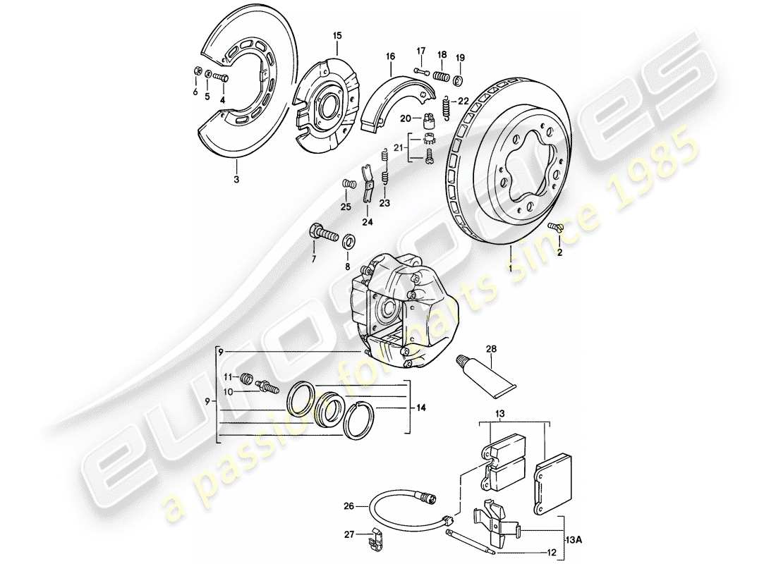porsche 1987 (911) bremse - hinterachse ersatzteildiagramm