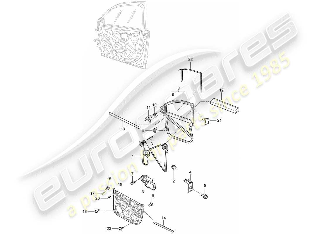 porsche 2008 (cayenne e1 9pa) fensterheber teilediagramm