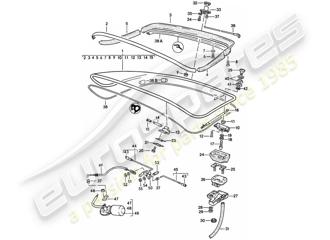 porsche 1982 (944) kofferraumdeckel - mit: - heckscheibe - heckspoiler ersatzteildiagramm