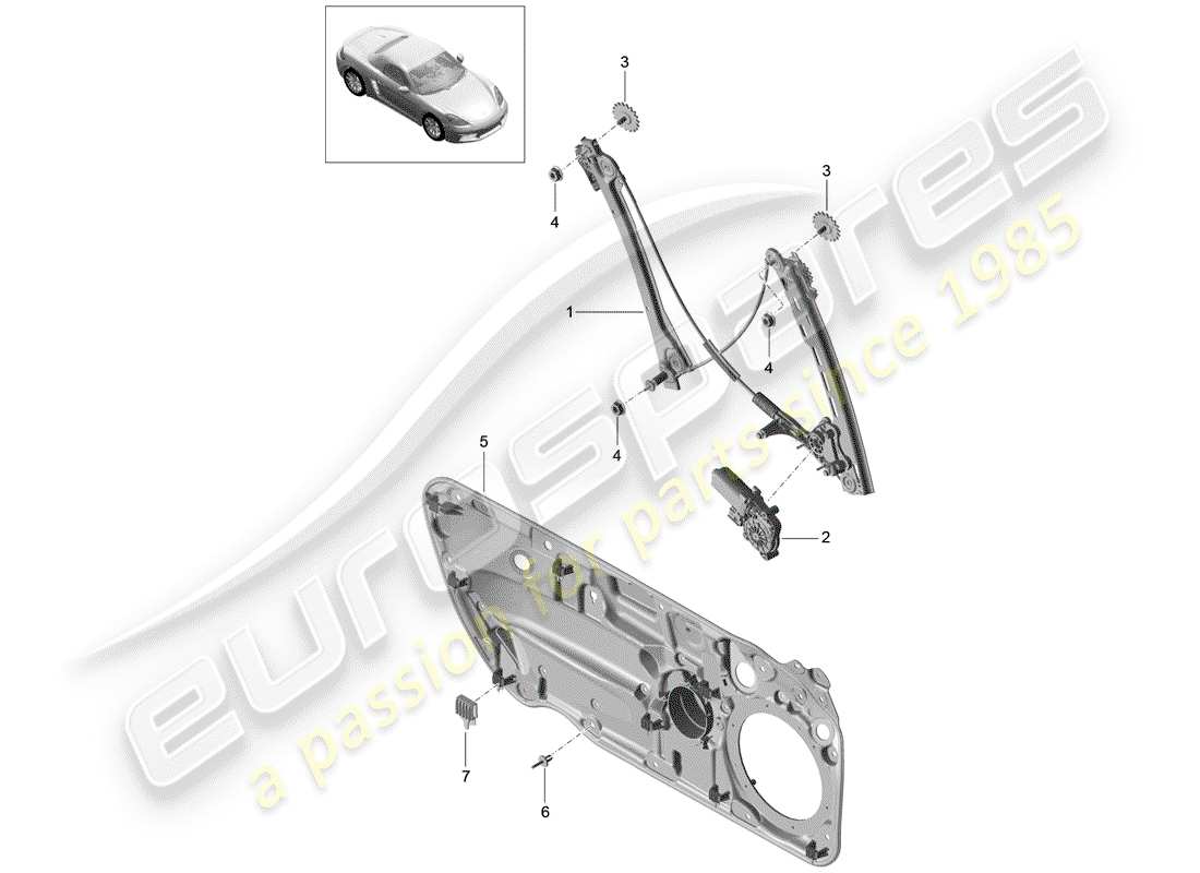 porsche 2020 (718 boxster) fensterheber teilediagramm