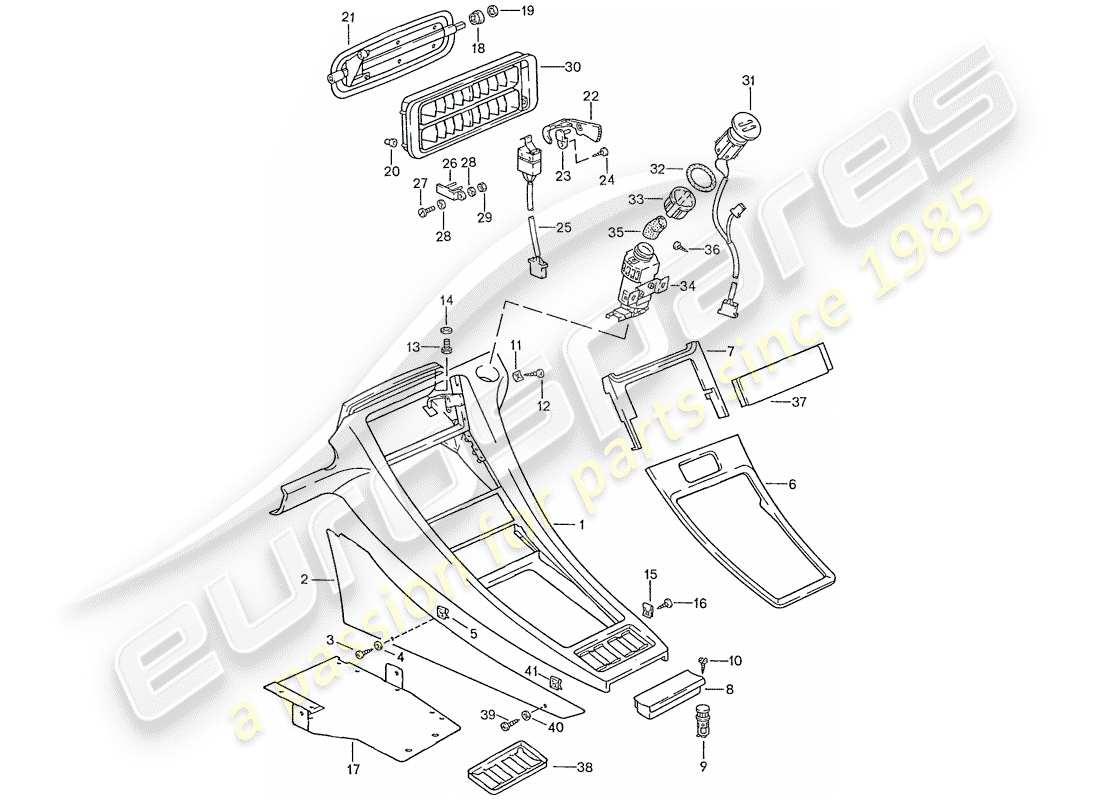 porsche 1991 (928) mittelkonsole teilediagramm