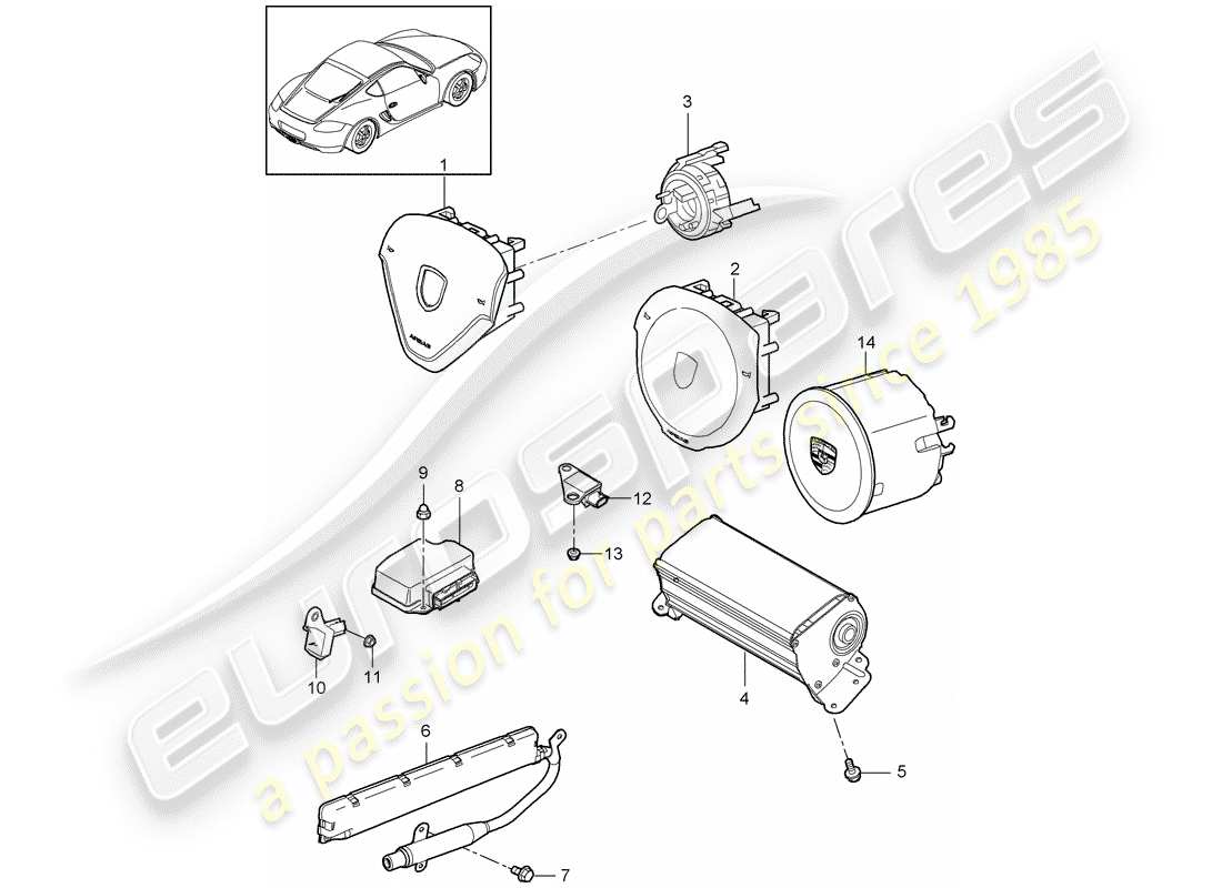 porsche 2011 (987 cayman) airbag-teilediagramm
