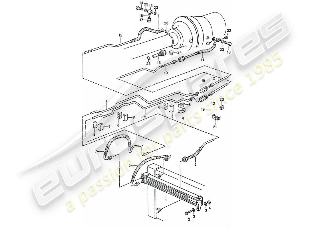 porsche 1988 (928) automatikgetriebe - atf-kühler - atf-leitungen ersatzteildiagramm