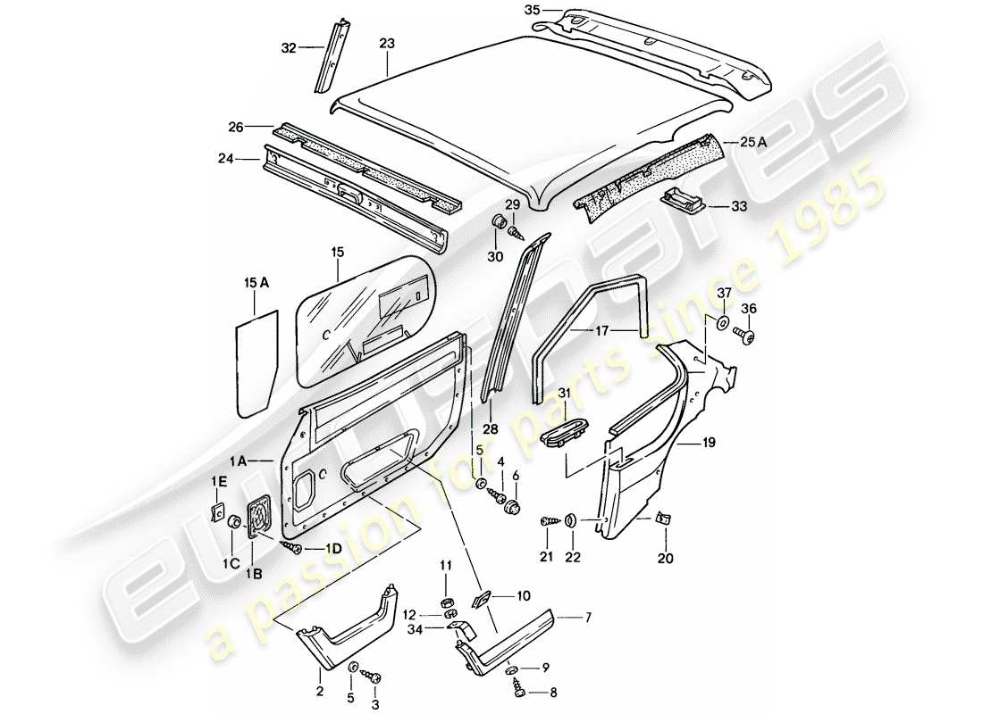porsche 1986 (924s) trims-teilediagramm