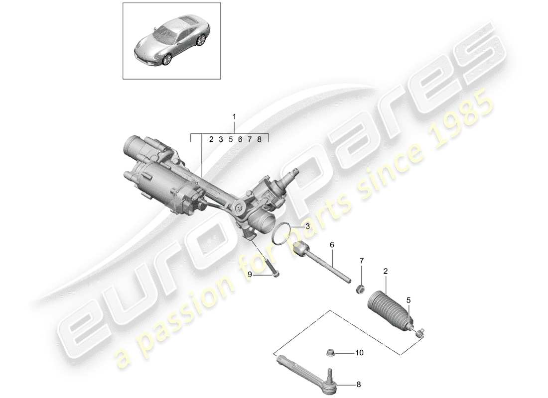 porsche 2014 (991-1) lenkgetriebe teilediagramm