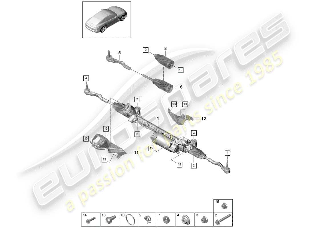 porsche 2017 (panamera 971-1) lenkgetriebe teilediagramm