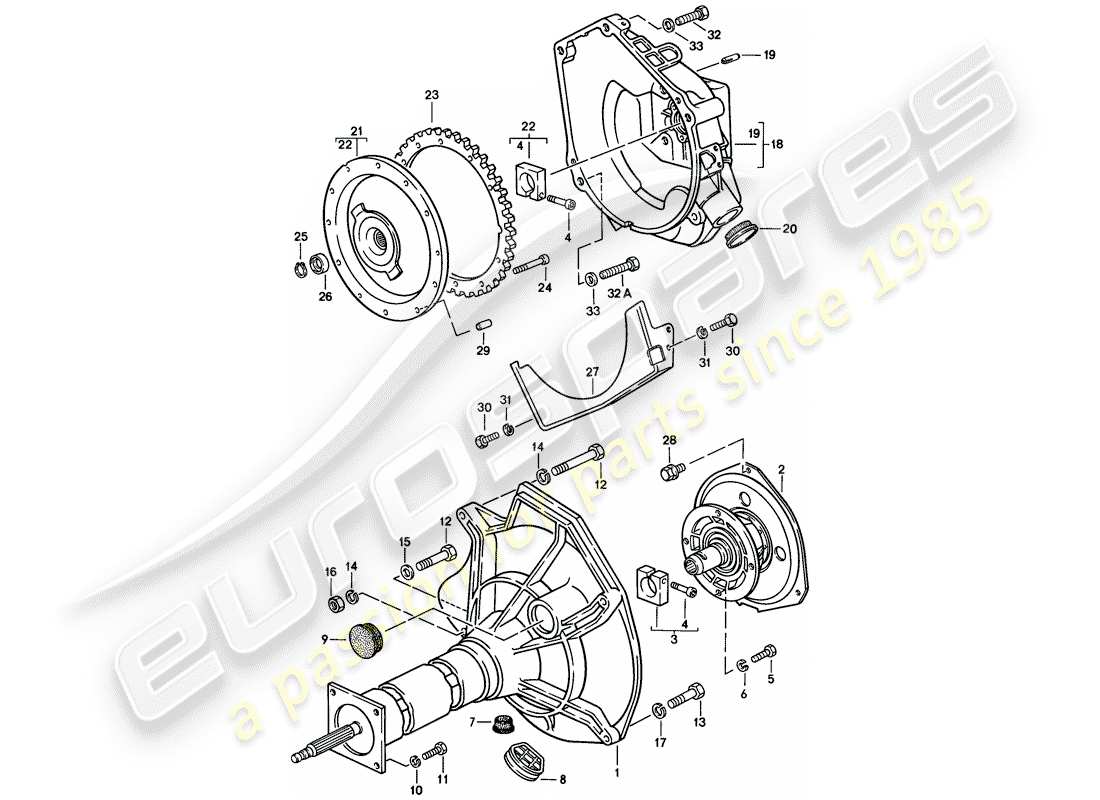 porsche 1984 (944) zentralrohr - automatikgetriebe ersatzteildiagramm