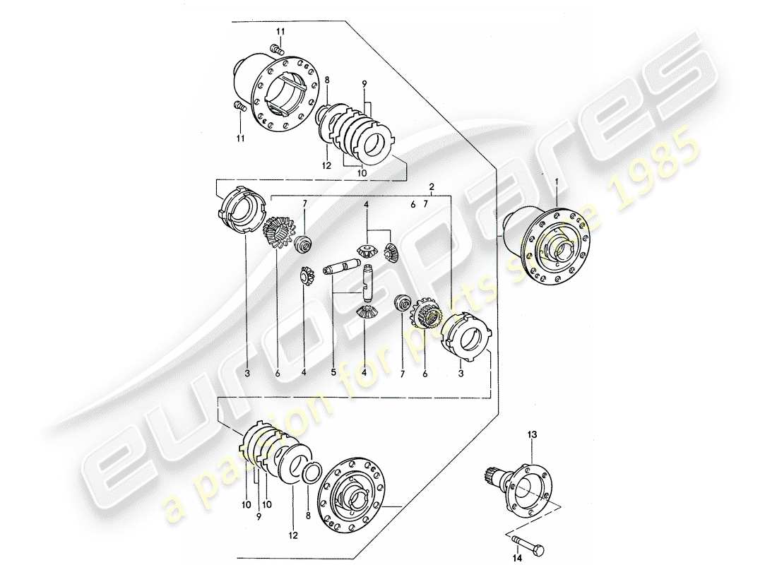 porsche 1992 (968) schaltgetriebe - sperrdifferential ersatzteildiagramm