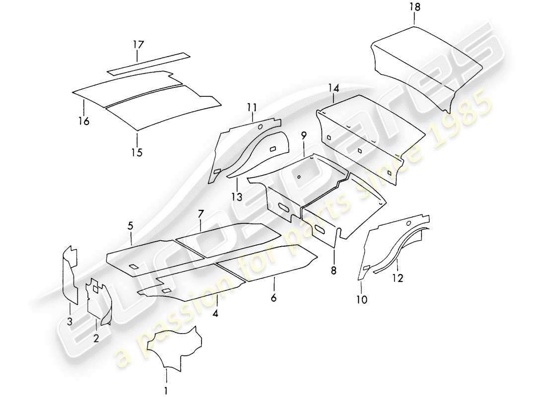 porsche 1972 (911) karosserie - schallabsorber ersatzteildiagramm
