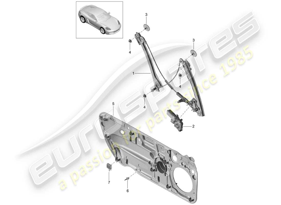 porsche 2018 (718 cayman) fensterheber teilediagramm