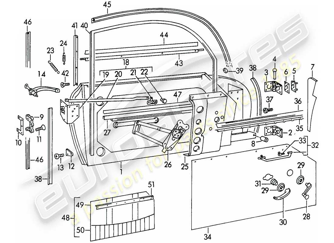 porsche 1954 (356/356a) tür - mit: teilediagramm