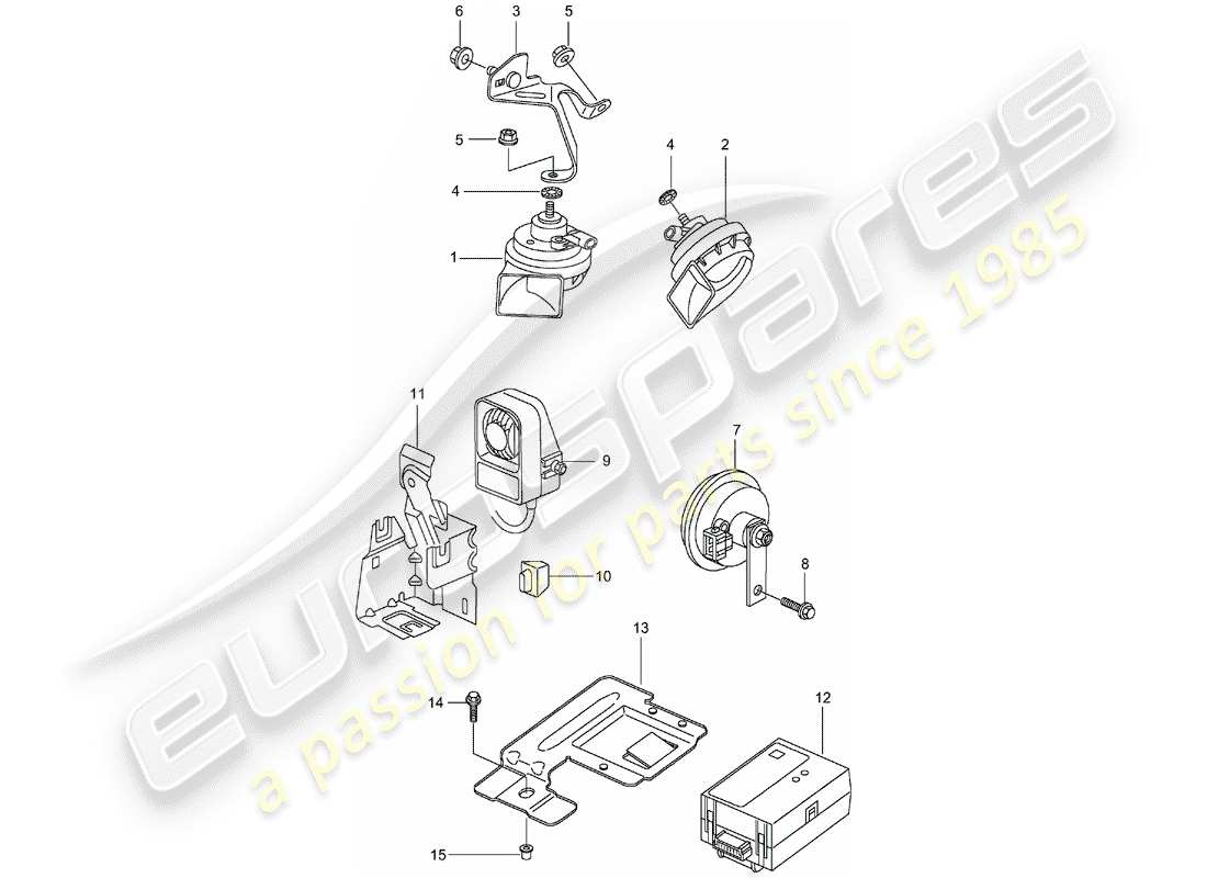 porsche 2005 (996 gt3) fanfare hupe - hupe - alarmsystem ersatzteildiagramm