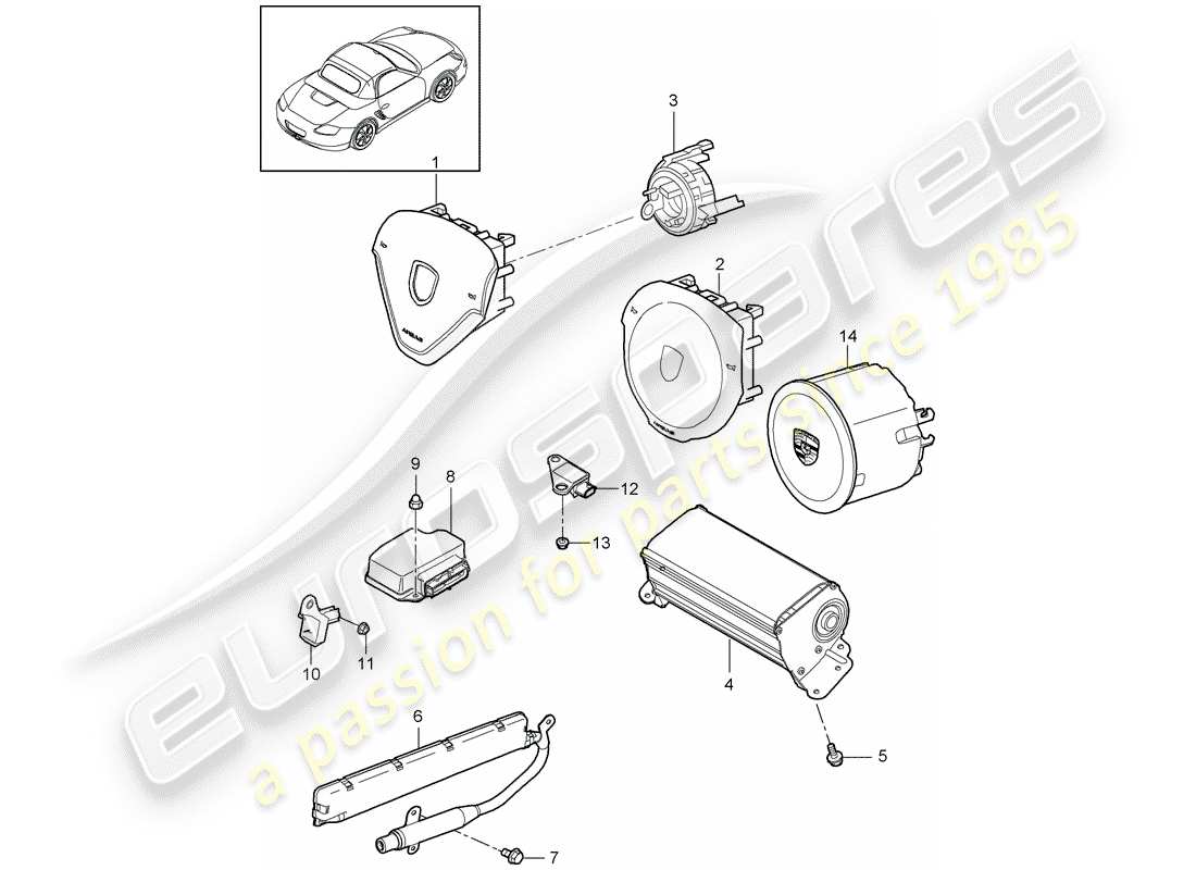 porsche 2011 (987 boxster) airbag-teilediagramm