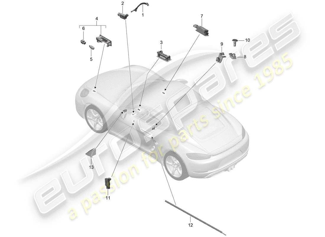 porsche 2018 (718 cayman) innenbeleuchtung ersatzteildiagramm