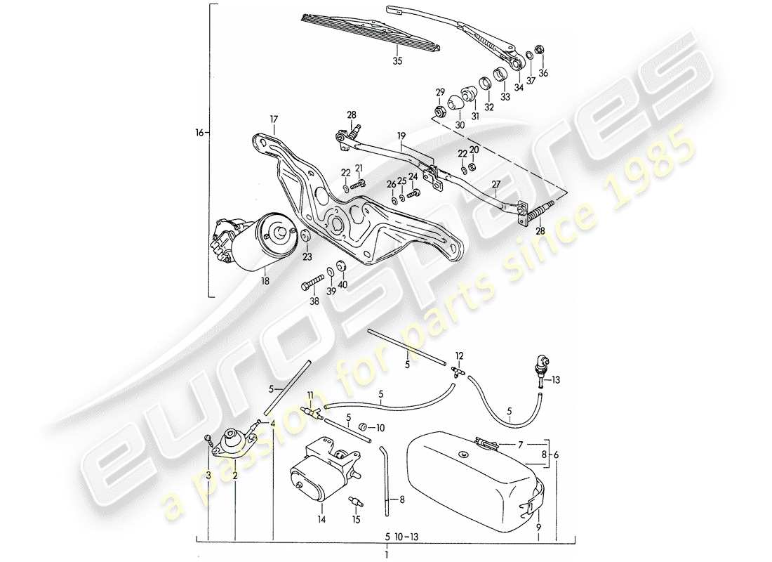 porsche 1962 (356b/356c) scheibe - scheibenwischersystem - ersatzteildiagramm